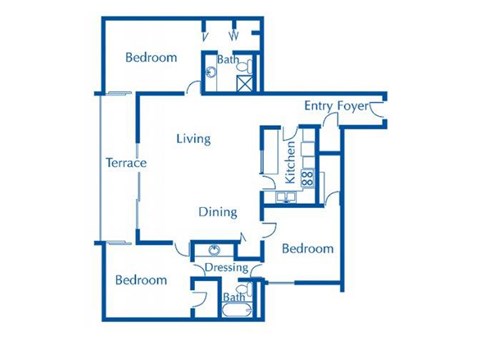 3 bedroom 2 bathroom floor plan at The Van Buren Apartments in Tucson, AZ